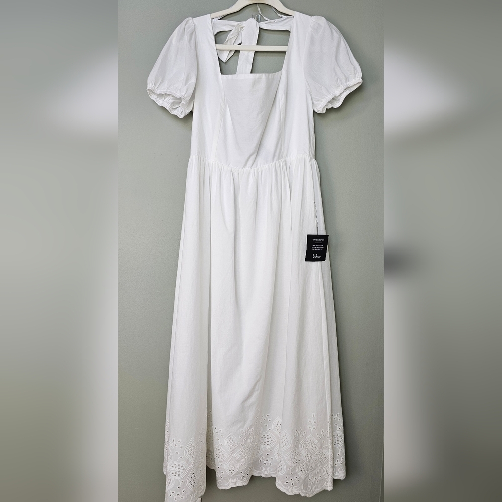 Lulus Stylish Merriment White Puff Sleeve Embroidered Midi Dress - Picture 4 of 12